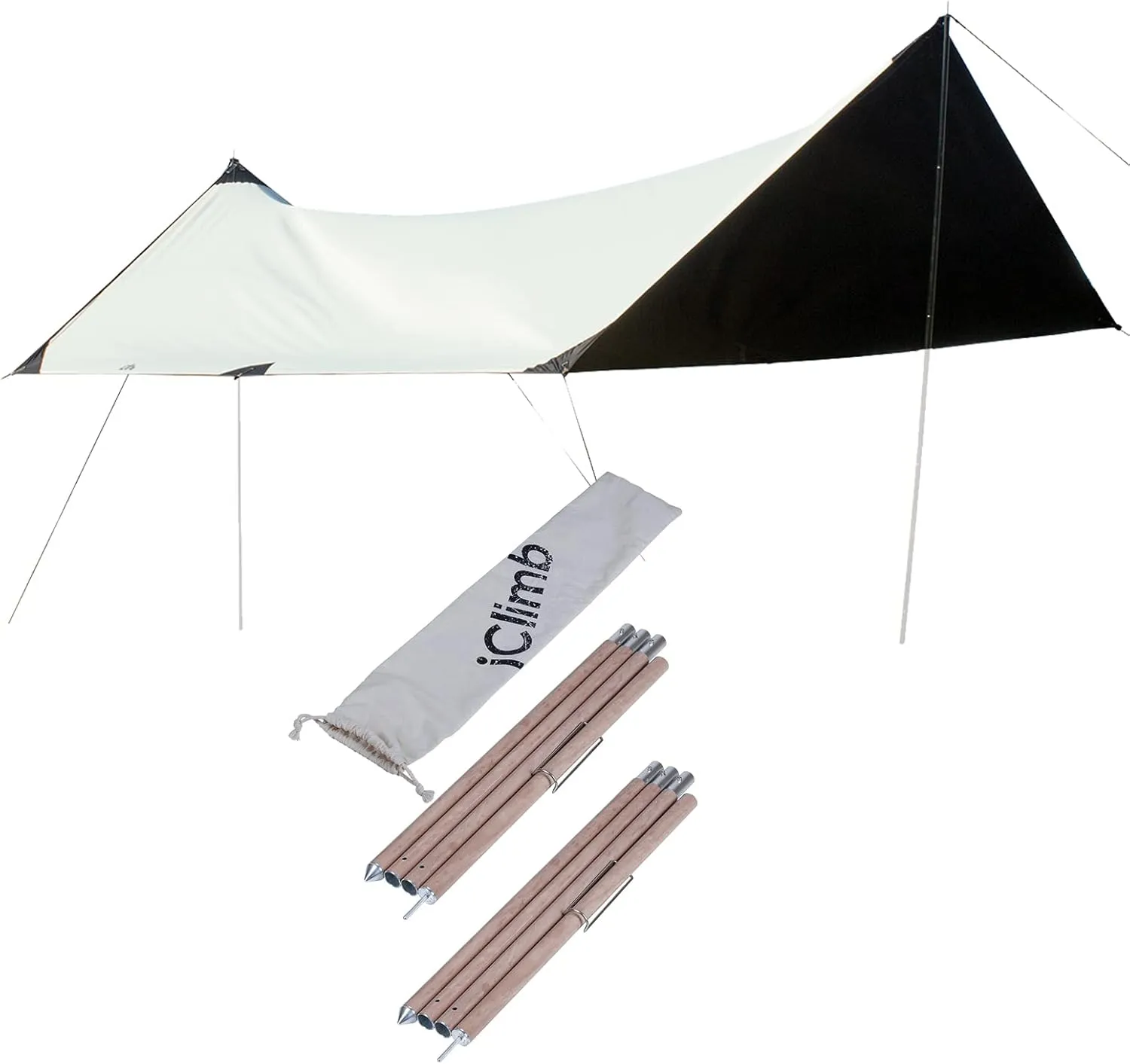 iClimb 1 Waterproof Sun Shield Tarp UPF 50  and 2 Poles Bundle for Tent Hammock Camping Backyard Party