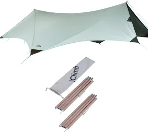iClimb 2 Tarp Poles and 1 Waterproof Sun Shield Tarp UPF 50  Bundle for Tent Hammock Camping Backyard Party