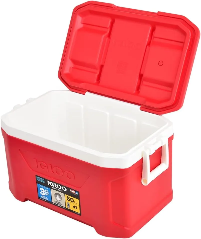 Igloo Profile II Cooler Box, 50, Approx. 16.3 gal (47 L), Profile 2, Red, for Outdoor Activities, Camping, Leisure, Fishing