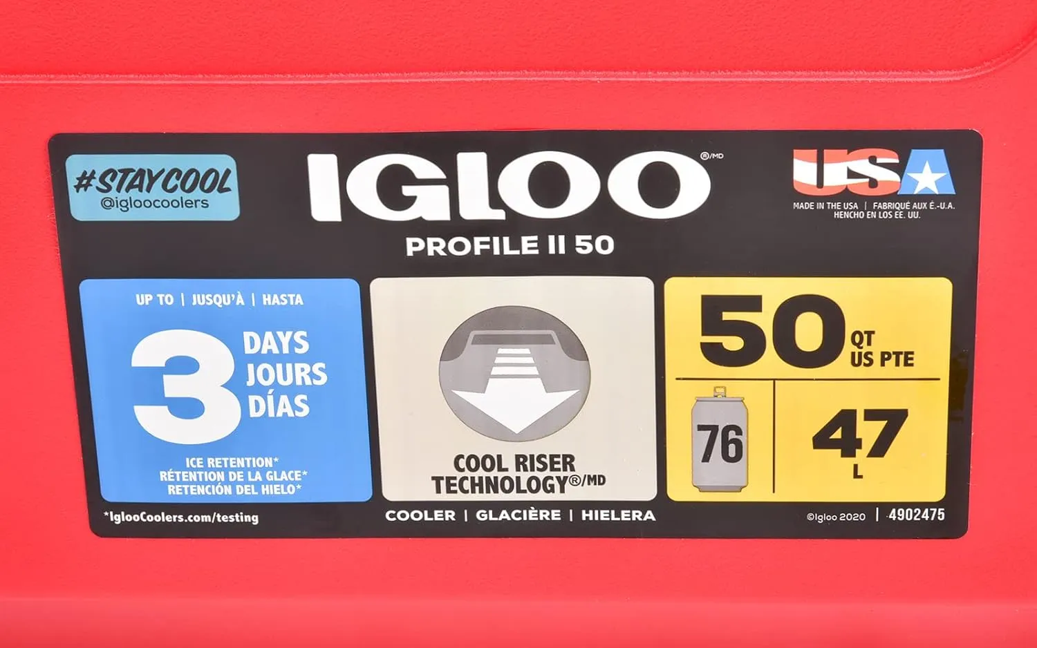 Igloo Profile II Cooler Box, 50, Approx. 16.3 gal (47 L), Profile 2, Red, for Outdoor Activities, Camping, Leisure, Fishing
