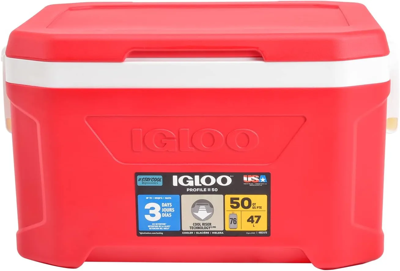 Igloo Profile II Cooler Box, 50, Approx. 16.3 gal (47 L), Profile 2, Red, for Outdoor Activities, Camping, Leisure, Fishing