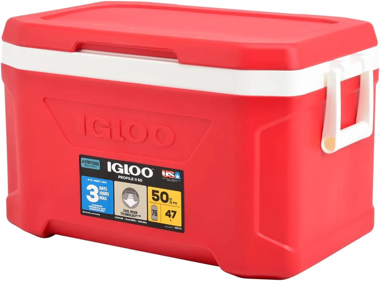Igloo Profile II Cooler Box, 50, Approx. 16.3 gal (47 L), Profile 2, Red, for Outdoor Activities, Camping, Leisure, Fishing