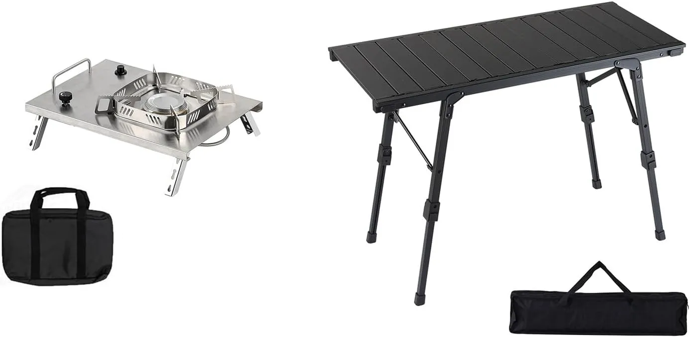 IGT Camping Stove and IGT Camping Table, 2 in 1, Portable & Adjustable