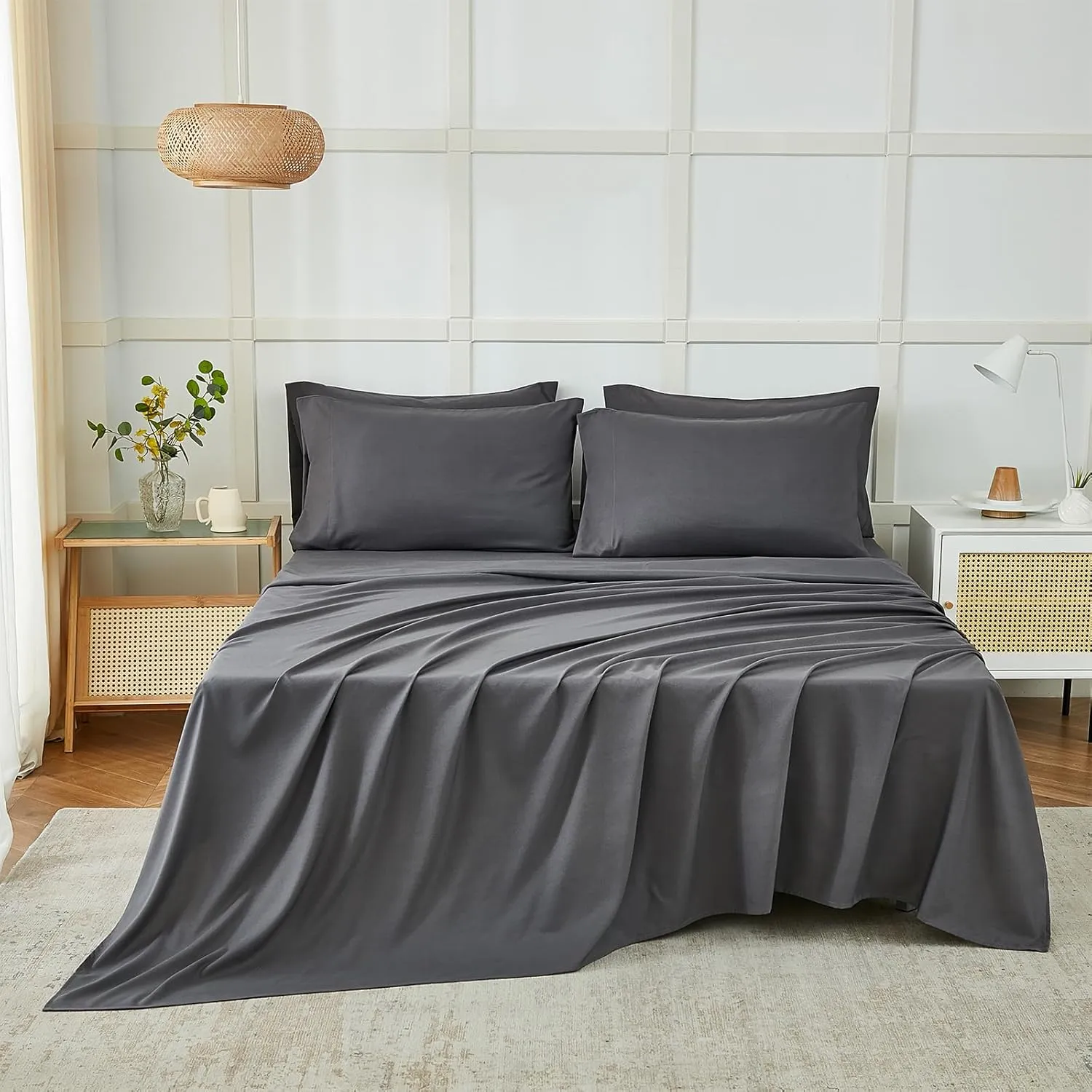 ILAVANDE Grey Queen Sheets Set 6 Piece,Hotel Luxury Super Soft 1800 Series Microfiber Queen Bed Sheets Set-Wrinkle Free & Breathable-14 Deep Pocket Sheets for Queen Size Bed(Queen,Grey)