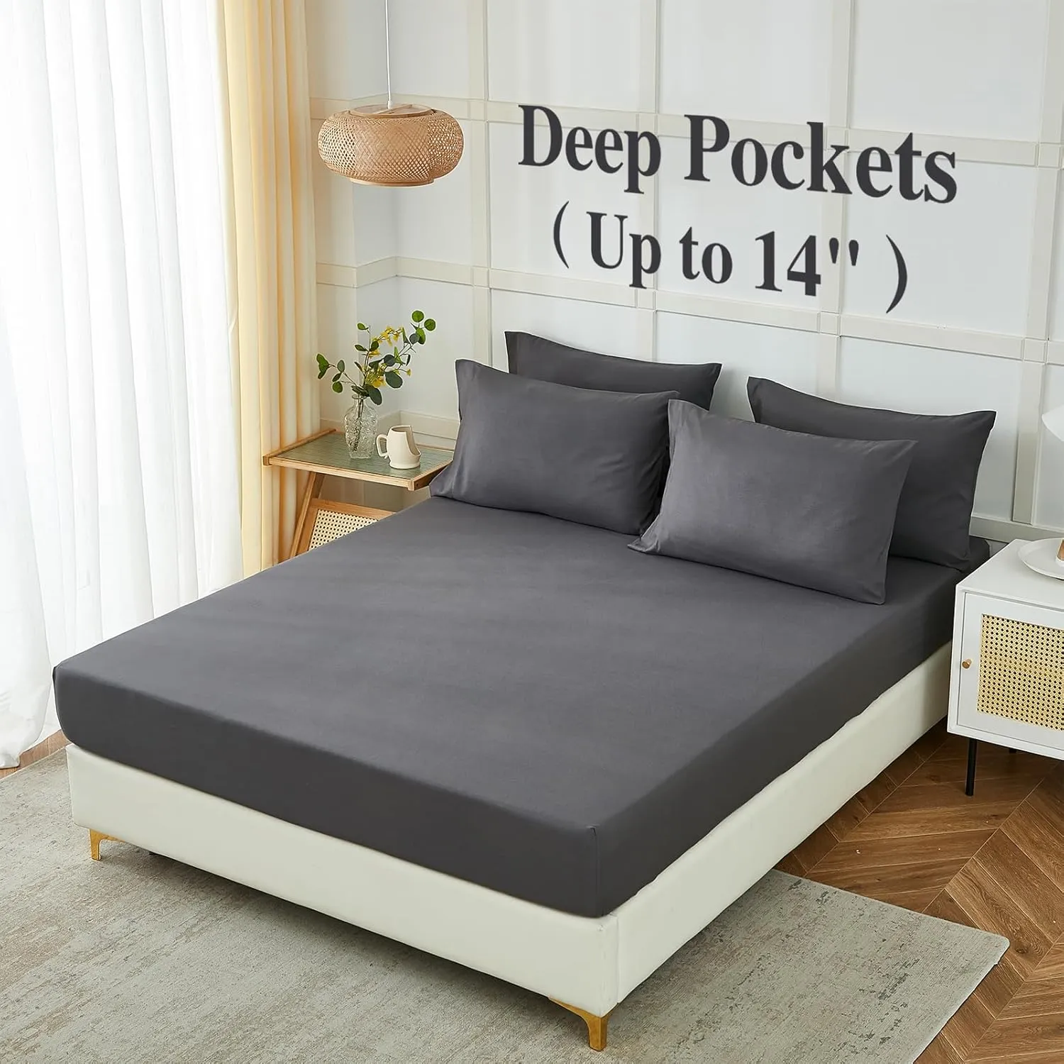 ILAVANDE Grey Queen Sheets Set 6 Piece,Hotel Luxury Super Soft 1800 Series Microfiber Queen Bed Sheets Set-Wrinkle Free & Breathable-14 Deep Pocket Sheets for Queen Size Bed(Queen,Grey)