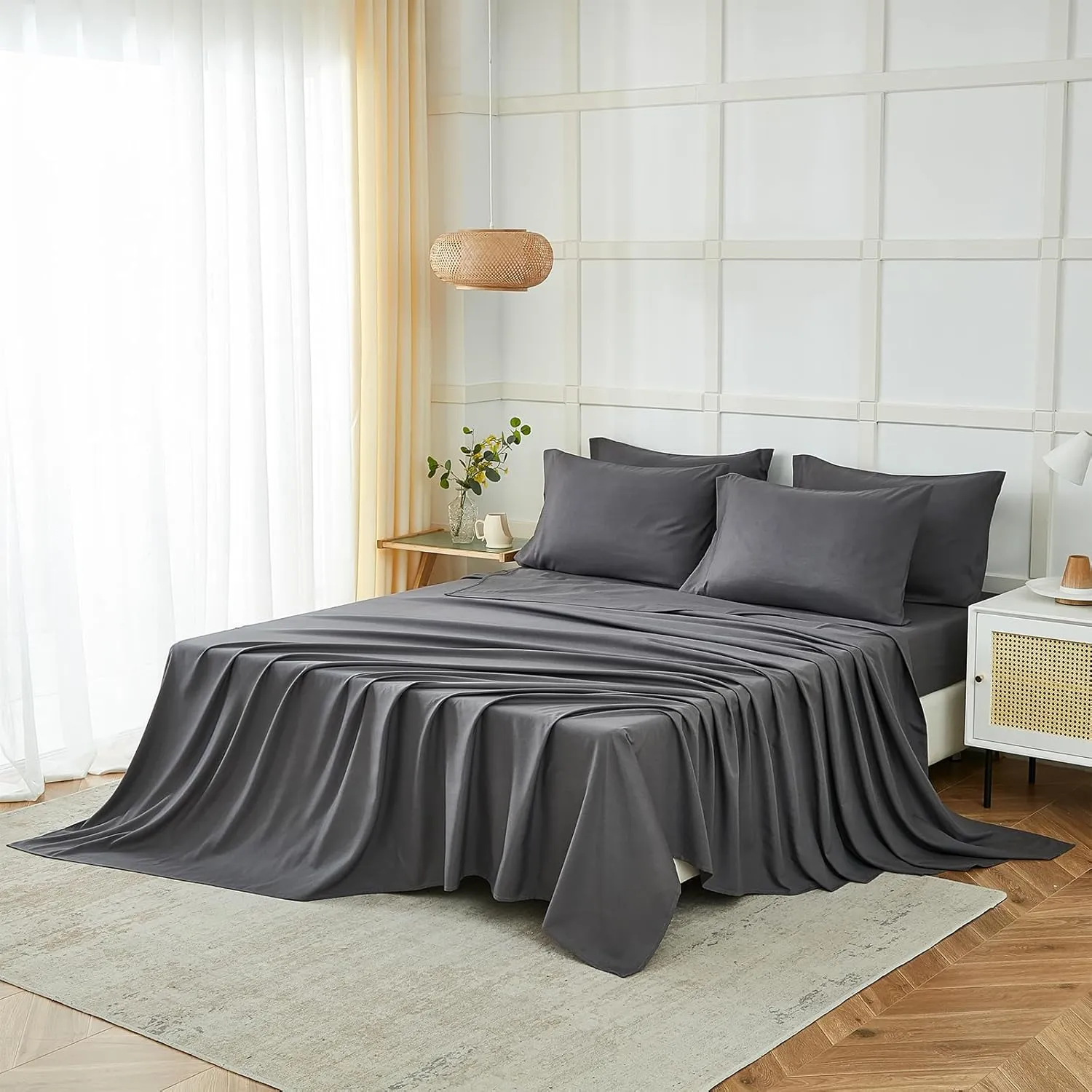 ILAVANDE Grey Queen Sheets Set 6 Piece,Hotel Luxury Super Soft 1800 Series Microfiber Queen Bed Sheets Set-Wrinkle Free & Breathable-14 Deep Pocket Sheets for Queen Size Bed(Queen,Grey)