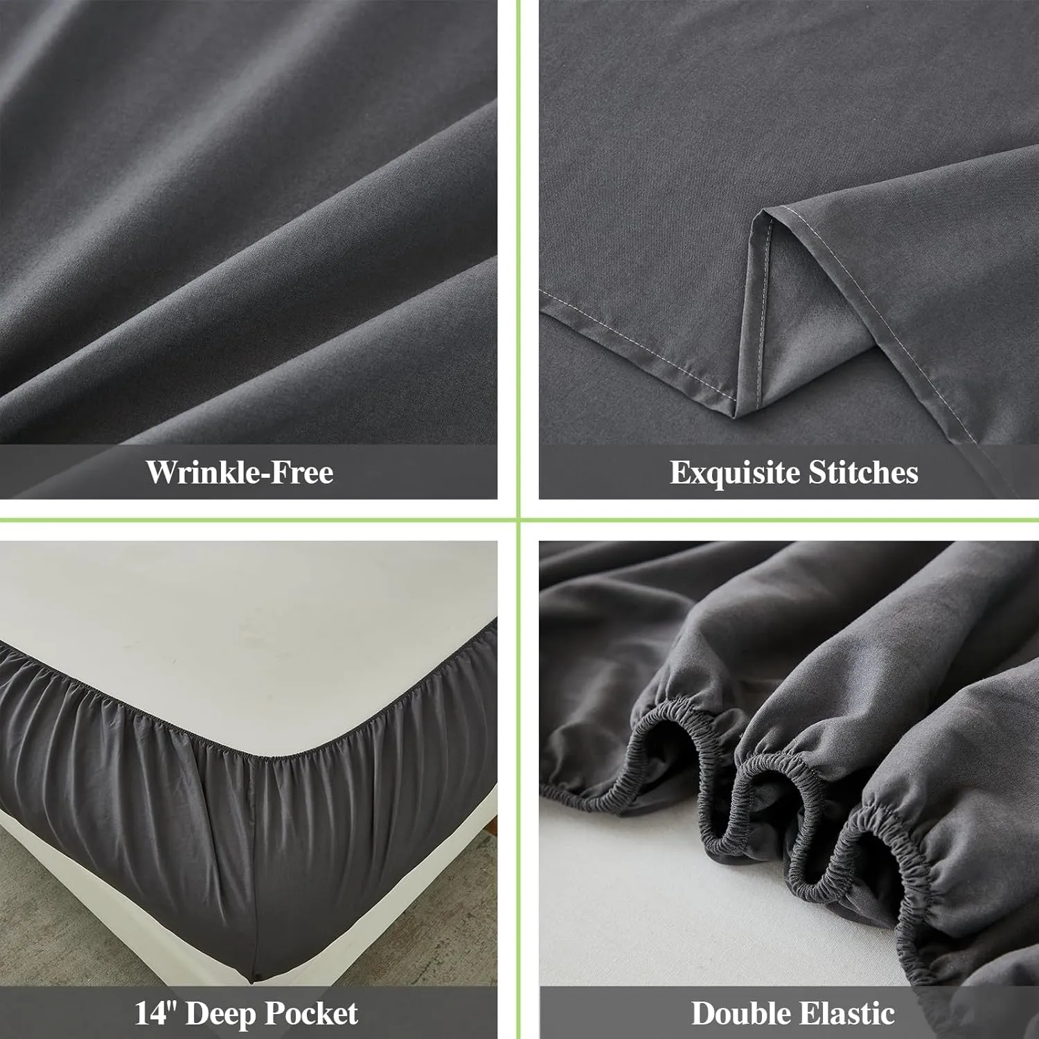 ILAVANDE Grey Queen Sheets Set 6 Piece,Hotel Luxury Super Soft 1800 Series Microfiber Queen Bed Sheets Set-Wrinkle Free & Breathable-14 Deep Pocket Sheets for Queen Size Bed(Queen,Grey)