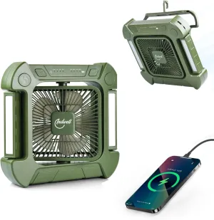 Indwell Camping Fan 14000mAh Rechargeable Portable Fans with LED Light Lantern 70° Rotation Battery Operated Fan 360° Hanging 3 Speeds, USB-C Powered for Hiking, Emergency, Tent- Green