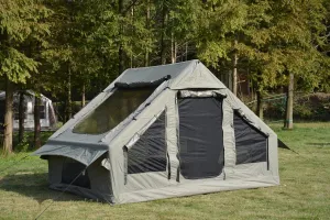 Inflatable Camping Tent 4-6 Person - Easy Setup 5min, 4 Season Waterproof Windproof, Hot Tent with Stove Jack for Family Glamping & Outdoor Adventures