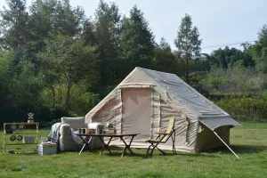 Inflatable Camping Tent Easy Setup for 4-6 People, Waterproof Windproof, Portable Outdoor Use, Beige