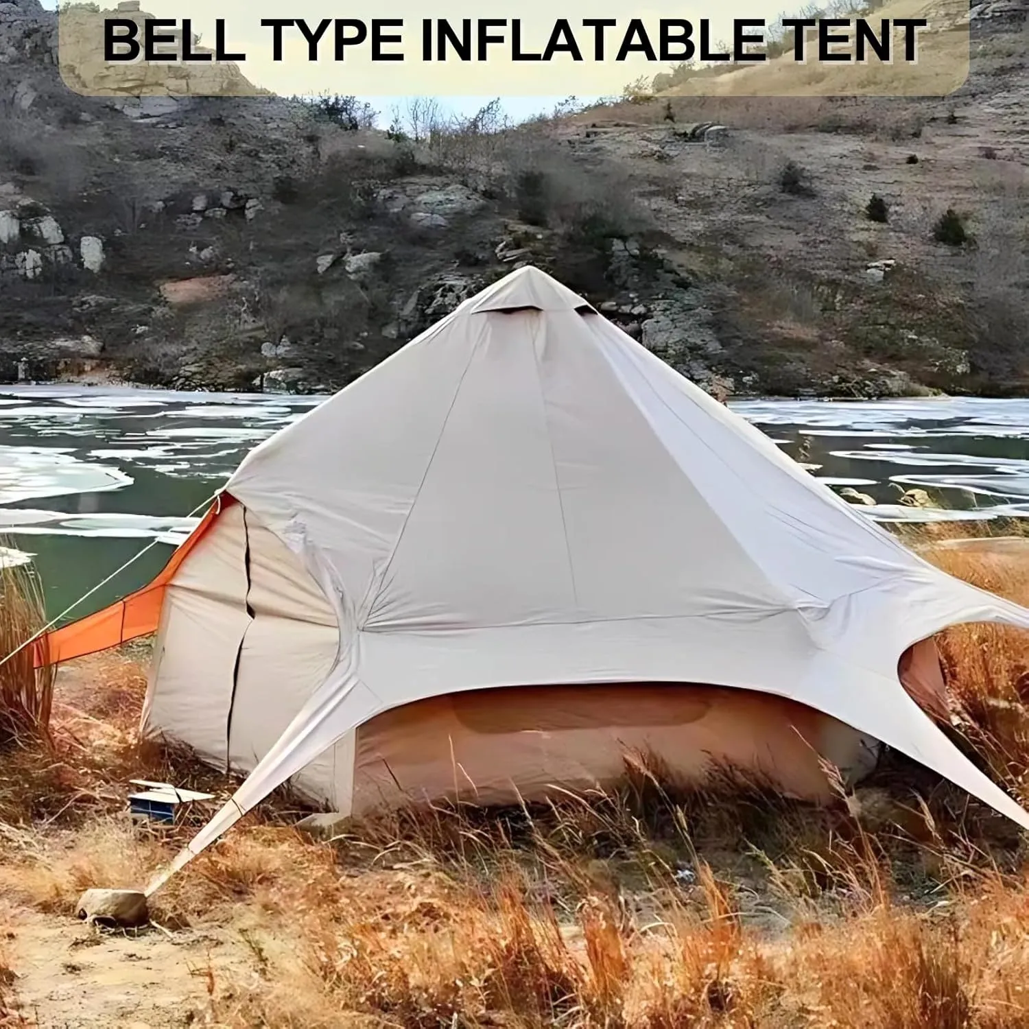 Inflatable Tent, Outdoor Easy Setup Inflatable Tents for Camping, Portable Blow Up Tent with Stove Jack, Cotton Canvas Material for Glamping, for 4 Season, 4/6/8 Person Use