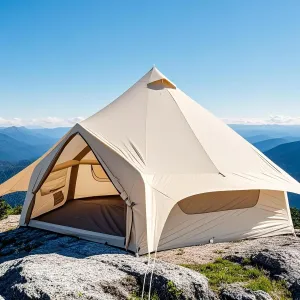 Inflatable Tent, Outdoor Easy Setup Inflatable Tents for Camping, Portable Blow Up Tent with Stove Jack, Cotton Canvas Material for Glamping, for 4 Season, 4/6/8 Person Use
