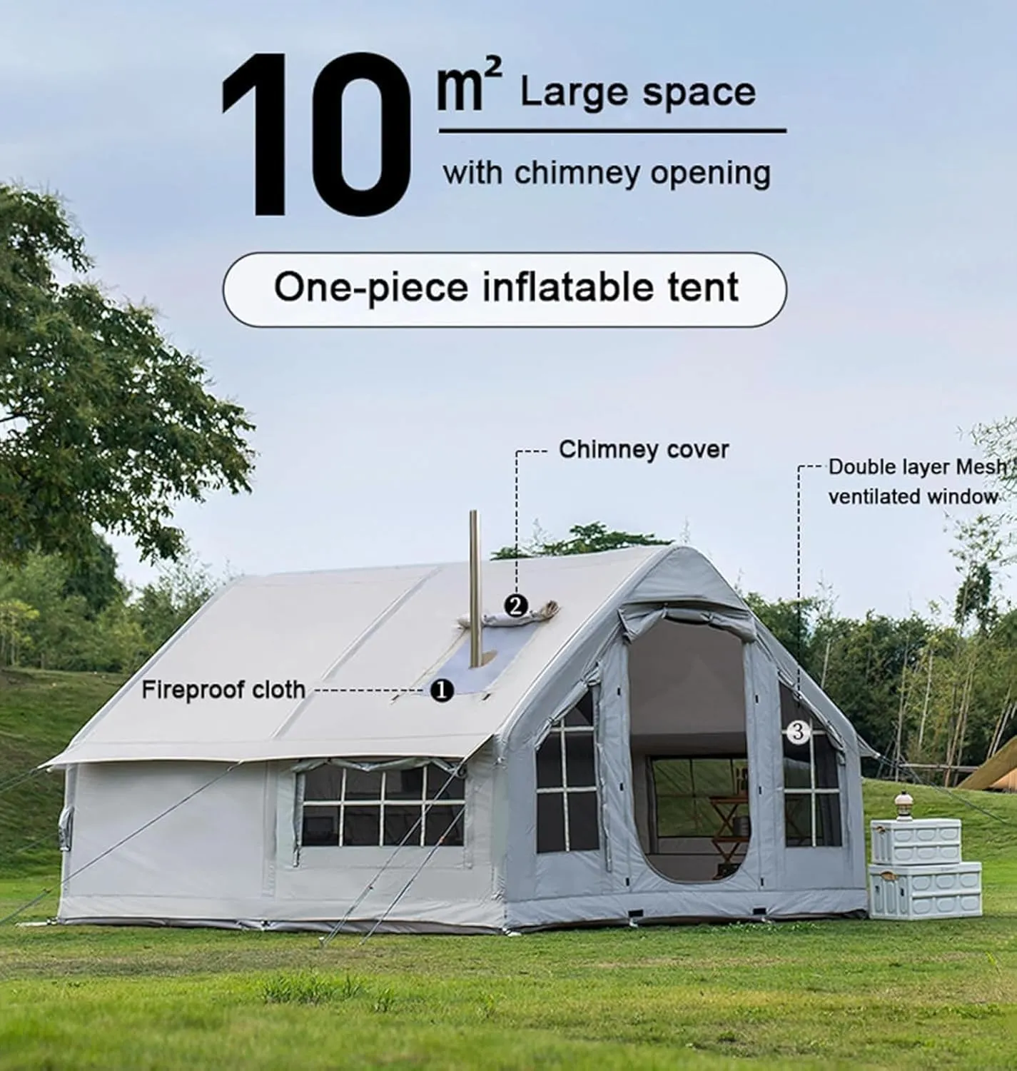 Inflatable Tent with Air Pump and Stove Jack/Chimney Opening, Portable Outdoor 4 Season Cabin Tent, Large Blow Up Tents, One Piece Inflatable Tents for Camping Easy Setup