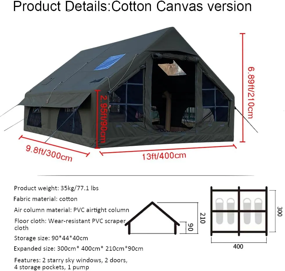 Inflatable Tent with Pump,Family Tent for 4-6 Persons with Stove Jack Hole,4 Season 3000mm Waterproof Windproof Large Air Tent Pop-Up Tents,Quick to Set up