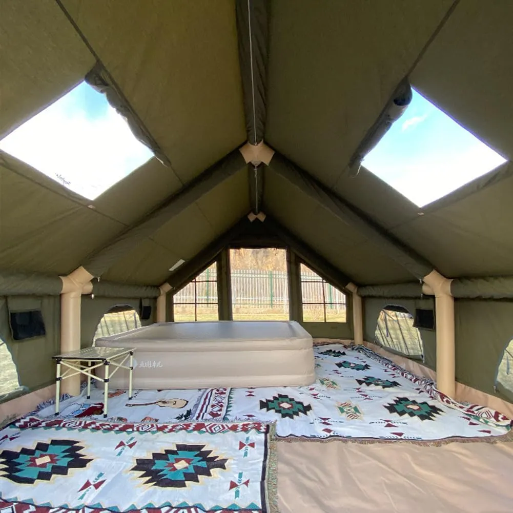 Inflatable Tent with Pump,Family Tent for 4-6 Persons with Stove Jack Hole,4 Season 3000mm Waterproof Windproof Large Air Tent Pop-Up Tents,Quick to Set up