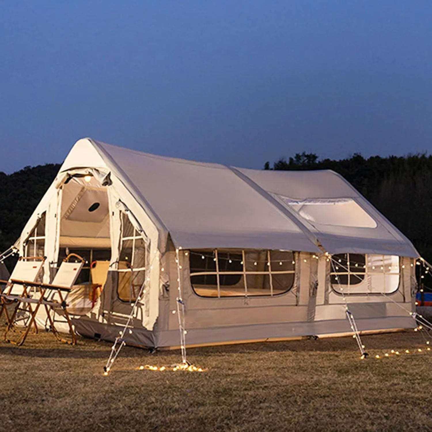 Inflatable Tents for Camping with Pump 4-8 Person Camping Tent with Stove Jack,4 Season Waterproof Windproof Large Air Tent,Outdoor Family Glamping Tent with Mesh Windows Doors