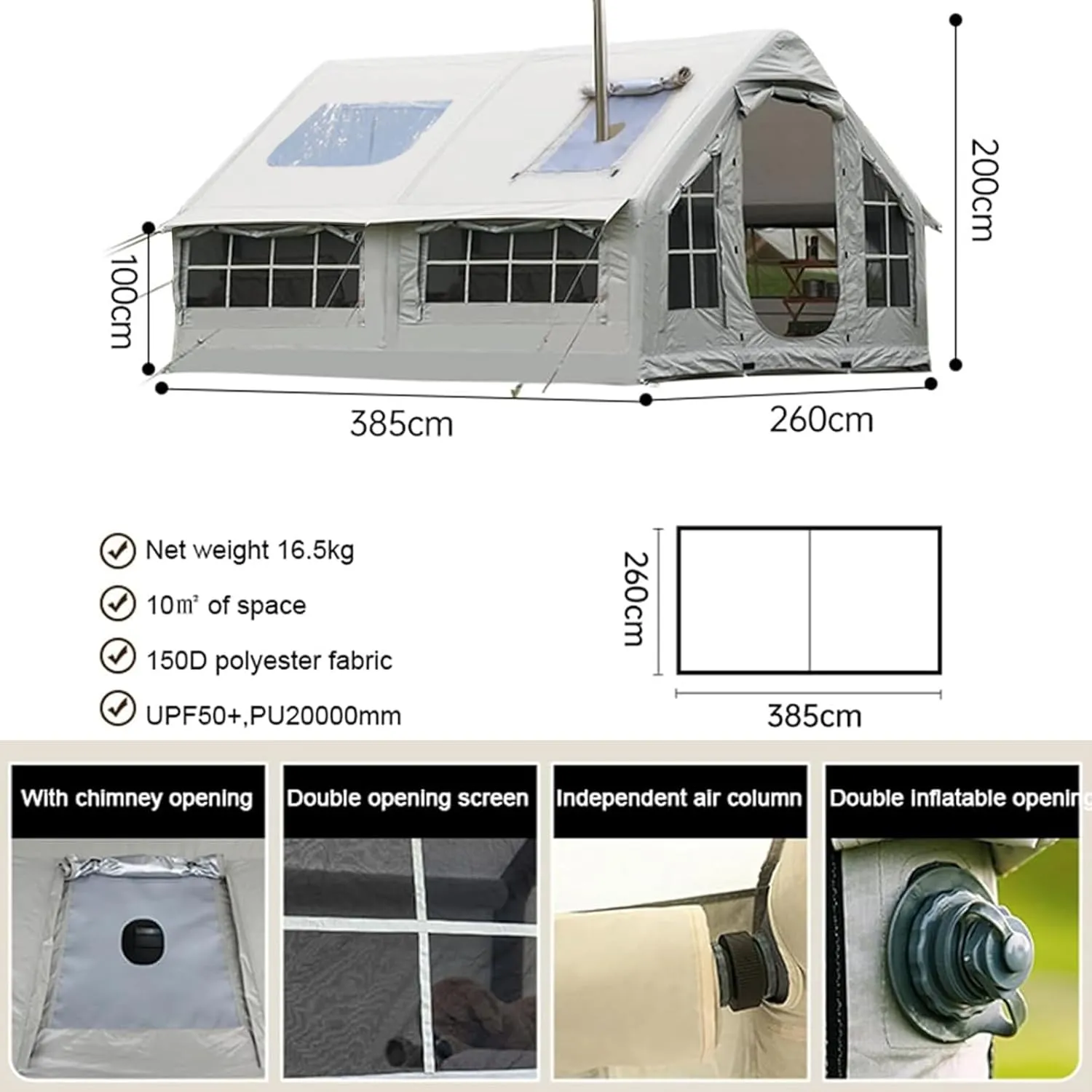 Inflatable Tents for Camping with Pump 4-8 Person Camping Tent with Stove Jack,4 Season Waterproof Windproof Large Air Tent,Outdoor Family Glamping Tent with Mesh Windows Doors