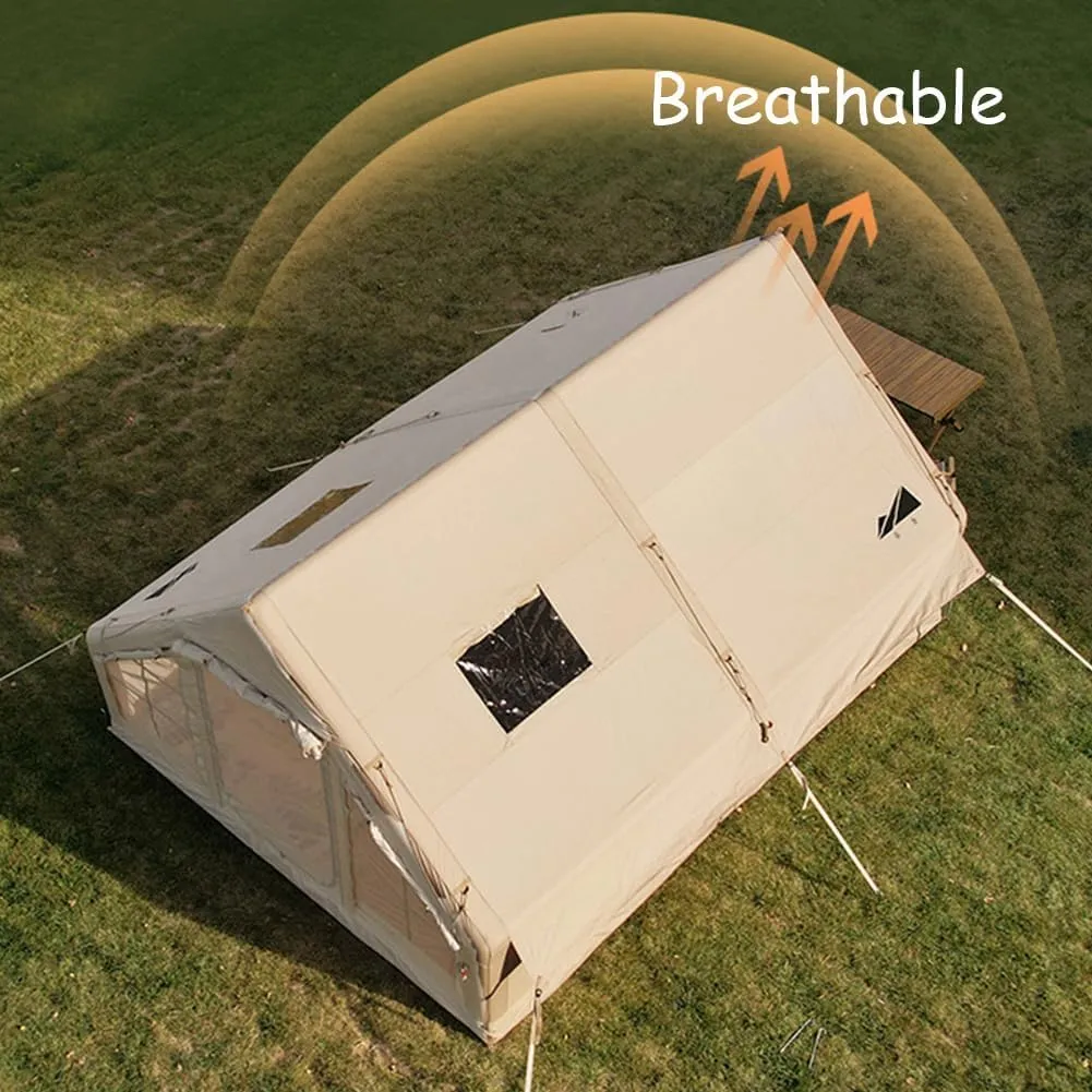 Inflatable Tents with Pump,2-4 Person Blow Up Tent with Stove Jack Hole,4 Season Large Pop-Up Tents,Easy Setup