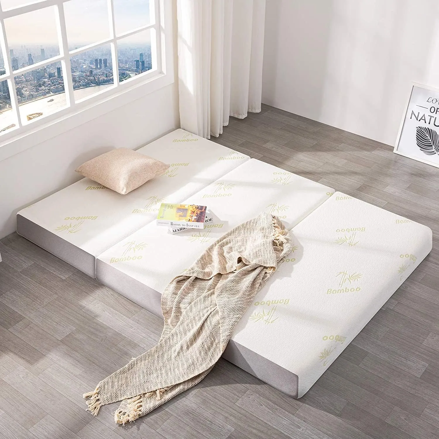 Inofia Folding Mattress, 6 Inch Trifold Memory Foam Mattress with Ultra Soft Removable Cover, Non-Slip Bottom & Breathable Mesh Sides, Foldable & Portable - Cot Size (75" x 31" x 6")