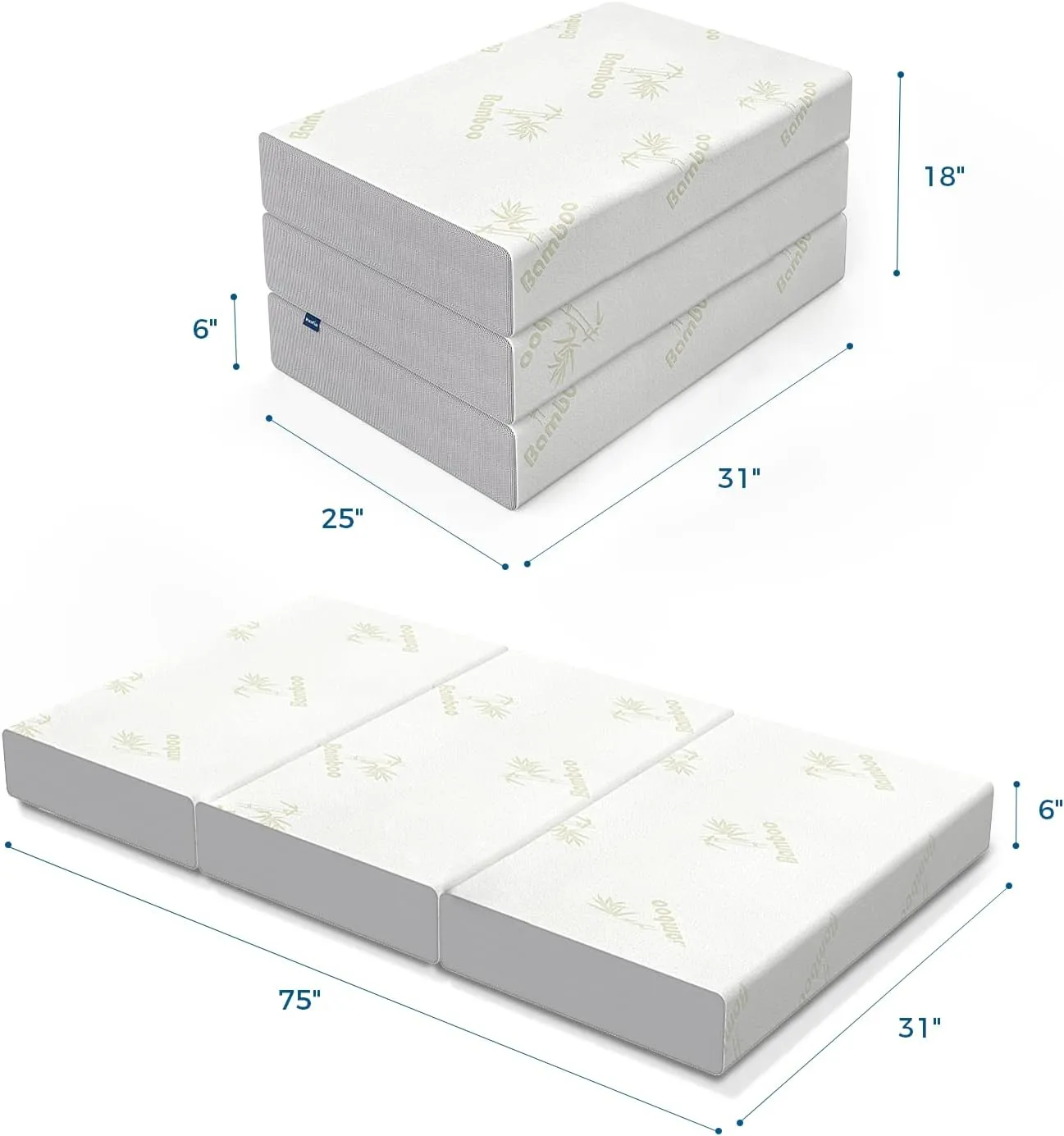 Inofia Folding Mattress, 6 Inch Trifold Memory Foam Mattress with Ultra Soft Removable Cover, Non-Slip Bottom & Breathable Mesh Sides, Foldable & Portable - Cot Size (75" x 31" x 6")