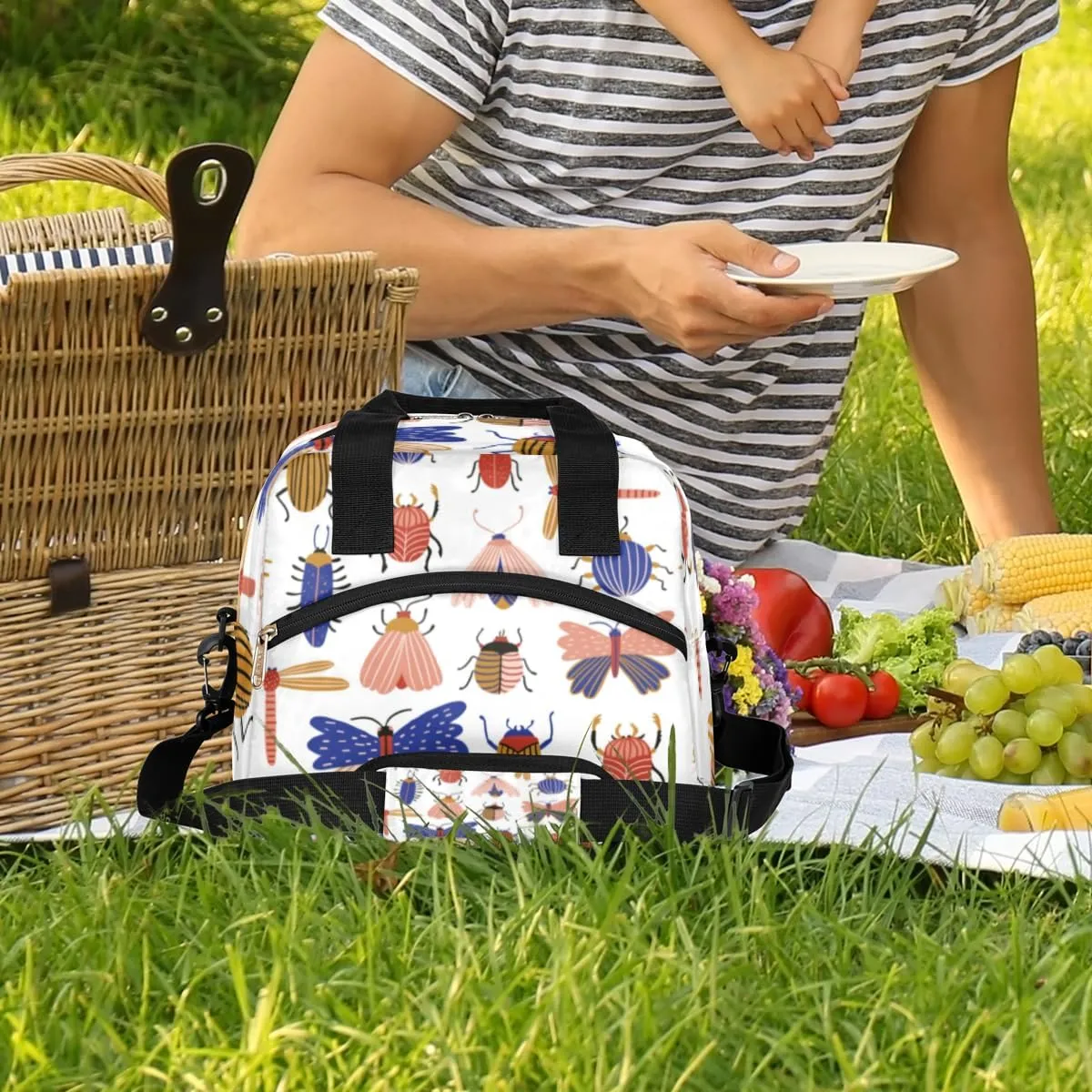 Insect Specimens Insulated Lunch Bag for Women Men, Reusable Lunch Box Container with Adjustable Shoulder Strap Large Leakproof Thermal Lunch Cooler Bag for Adult Work Picnic Office