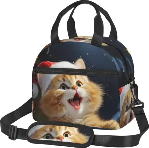 Insulated Lunch Bags for Women Men Reusable Lunch Box with Adjustable Shoulder Strap Cute Cat Sing Christmas Carols Cooler Bag Large Lunch Tote Bag Leakproof Lunchbox for Office Travel