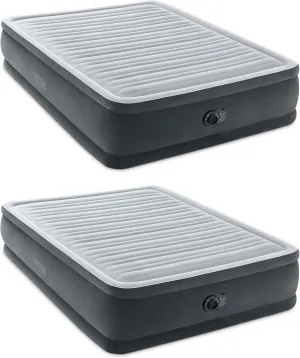 Intex 64413ED Dura Beam Elevated Fiber Tech Soft Air Mattress Bed w/Built in Pump & Portable Storage Case for Travel and Camping, Queen (2 Pack)