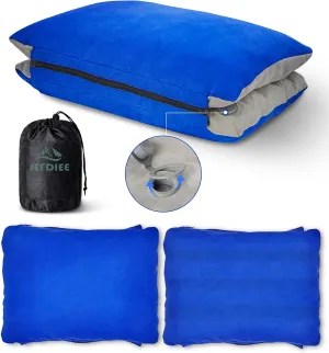 JefDiee Inflatable Camping Lumbar Pillow with Memory Foam and Washable Cover Travel Pillow for Airplanes, Camping (Azure, Standard)