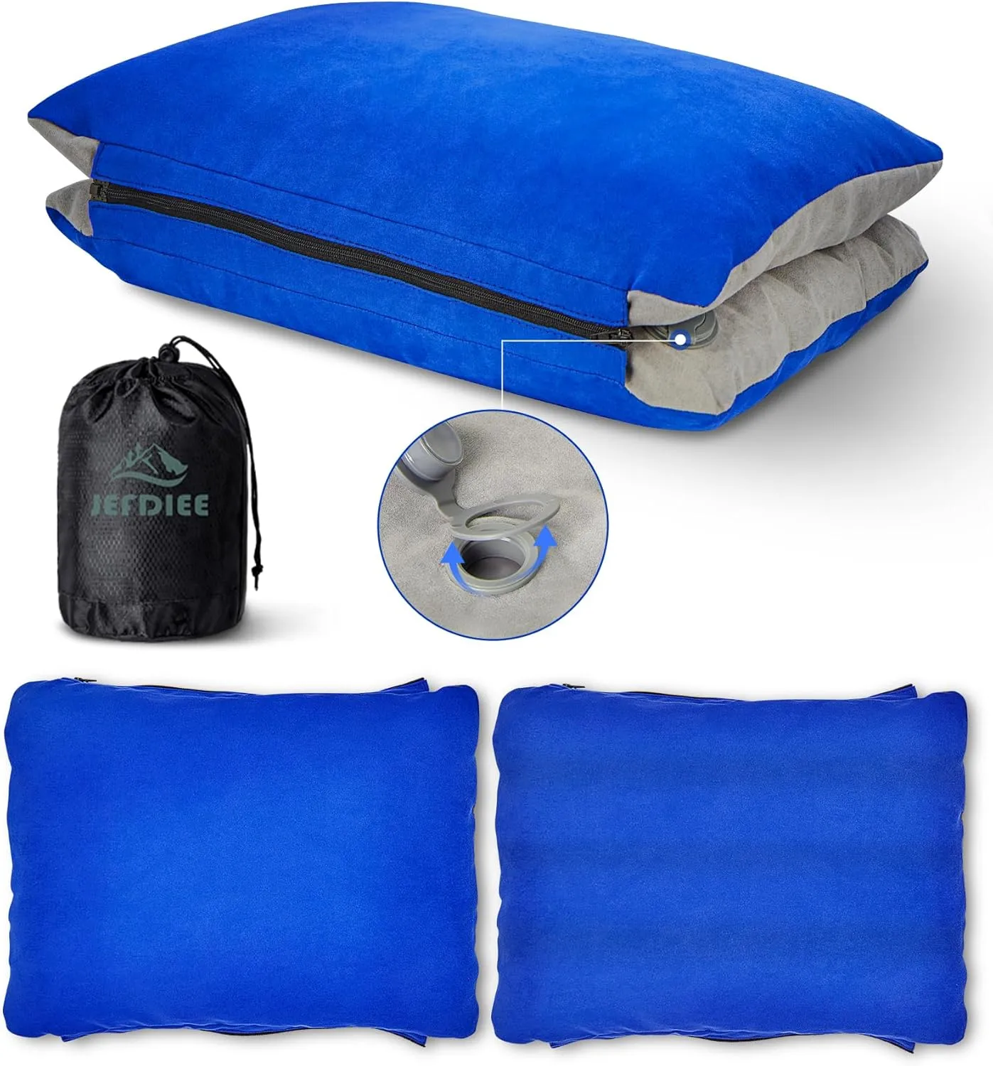 JefDiee Inflatable Camping Lumbar Pillow with Memory Foam and Washable Cover Travel Pillow for Airplanes, Camping (Azure, Standard)