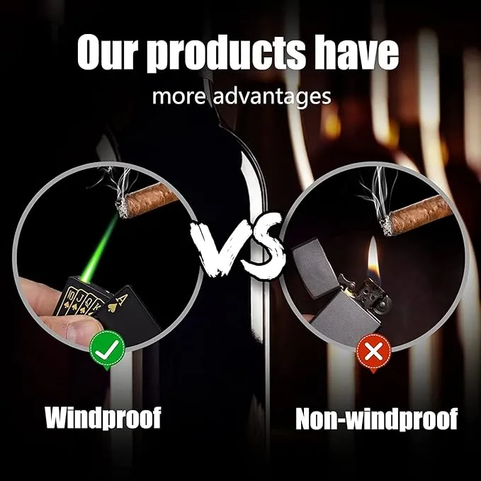 Jet Torch Lighter, Ace Card Green Flame Lighter, Metal Poker Design Windproof Refillable Butane Cool Lighter, Outdoor, Indoor, Camping, BBQ, Candle, Birthday, Gift for Men/Women (Without Gas)