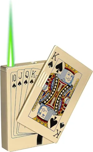 Jet Torch Lighter, Ace Card Green Flame Lighter, Metal Poker Design Windproof Refillable Butane Cool Lighter, Outdoor, Indoor, Camping, BBQ, Candle, Birthday, Gift for Men/Women (Without Gas)
