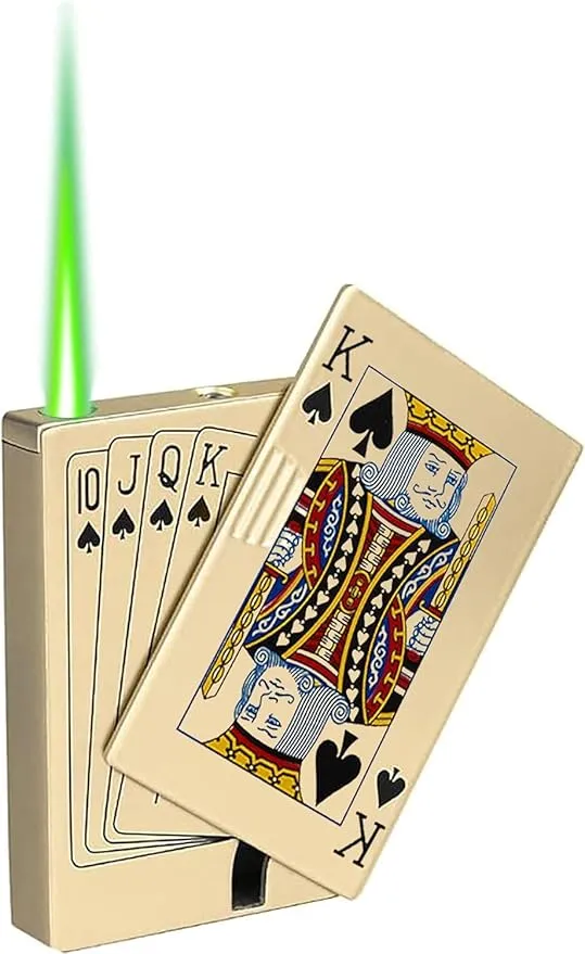 Jet Torch Lighter, Ace Card Green Flame Lighter, Metal Poker Design Windproof Refillable Butane Cool Lighter, Outdoor, Indoor, Camping, BBQ, Candle, Birthday, Gift for Men/Women (Without Gas)