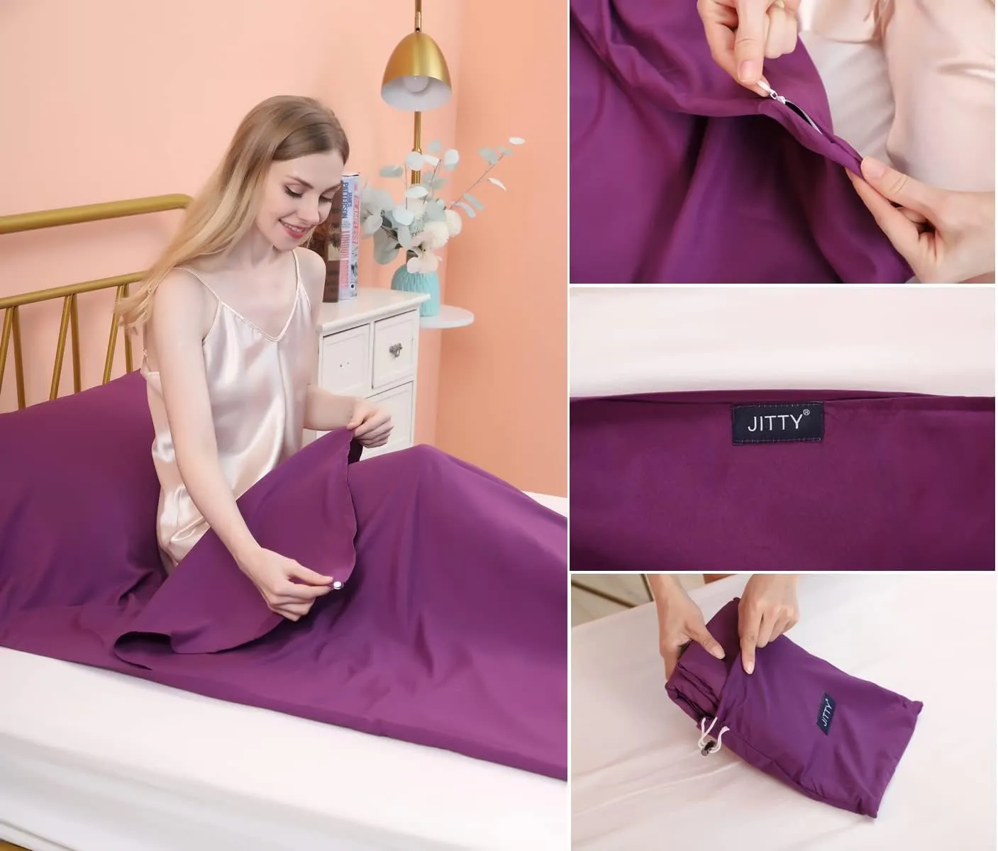 JITTY Sleeping Bag Liner Travel Sheet for Business Camping Backpacking Hiking Mountain Climbing Home Hostels Train 83"x45"