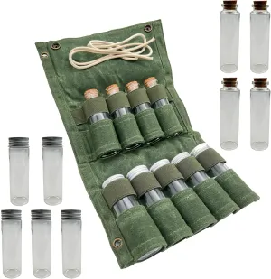 JK Portable Camping Seasoning Storage Bag with 9 Spice Jarsfor Camping, Parties and Outdoor BBQs
