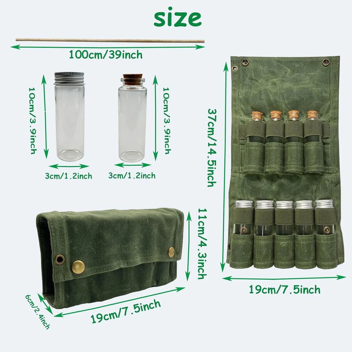 JK Portable Camping Seasoning Storage Bag with 9 Spice Jarsfor Camping, Parties and Outdoor BBQs