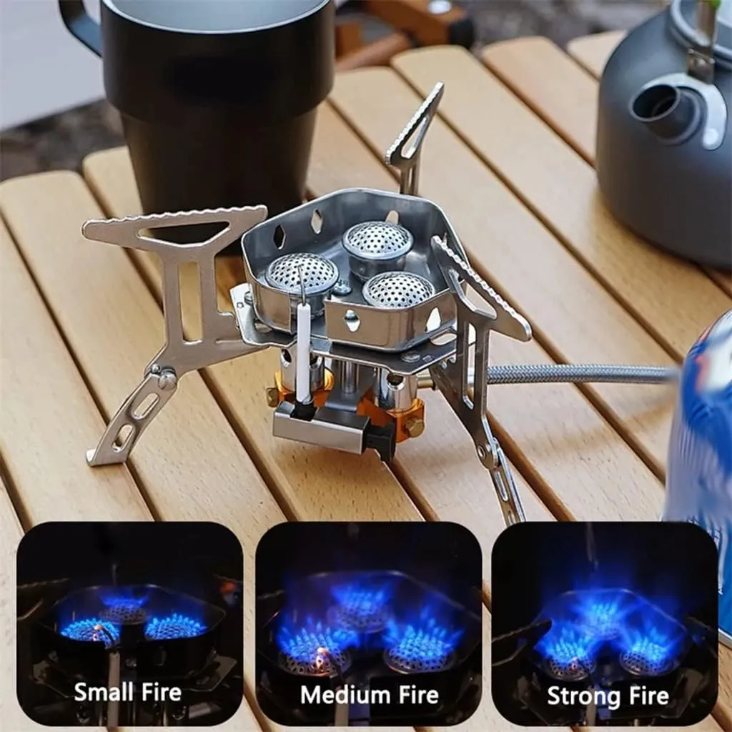 JSEIAJB Camping Gas Stove Windbreak Outdoor Portable Big Power Three Burner Stoves Picnic Barbecue Folding Gas Furnace
