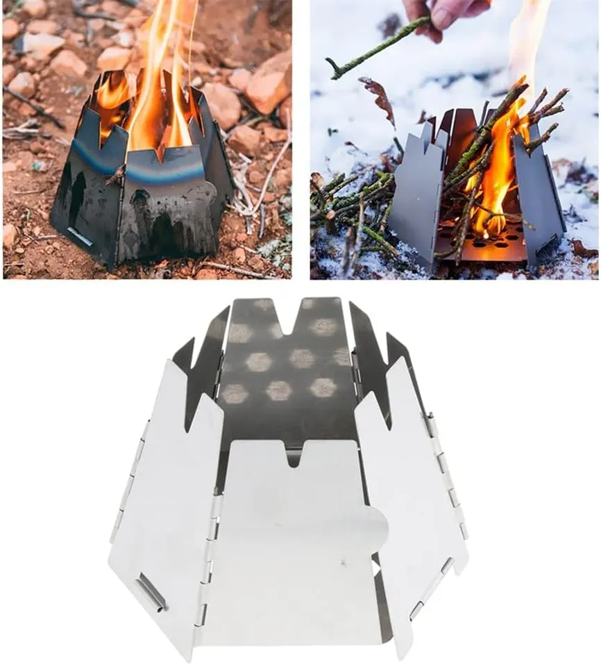 JSEIAJB Portable Stainless Steel Wood Burning Stove Outdoor Backpacking Hiking Traveling Picnic Bbq