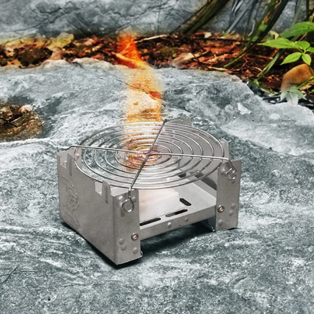 JSEIAJB Steel Folding Stove Burner Pocket Stove W/Stand Rack for Outdoor Bbq Picnic Camping