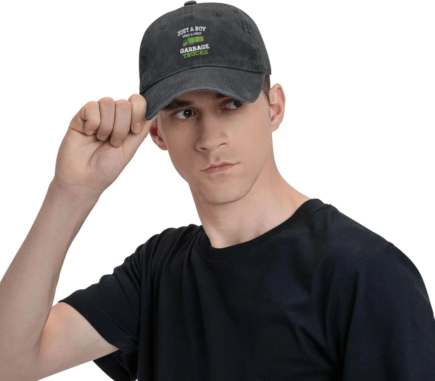 Just A Boy Who Loves Garbage Trucks Adjustable Snapback Cap Baseball Cap Vacation Jeans Hat for Men Women Cap