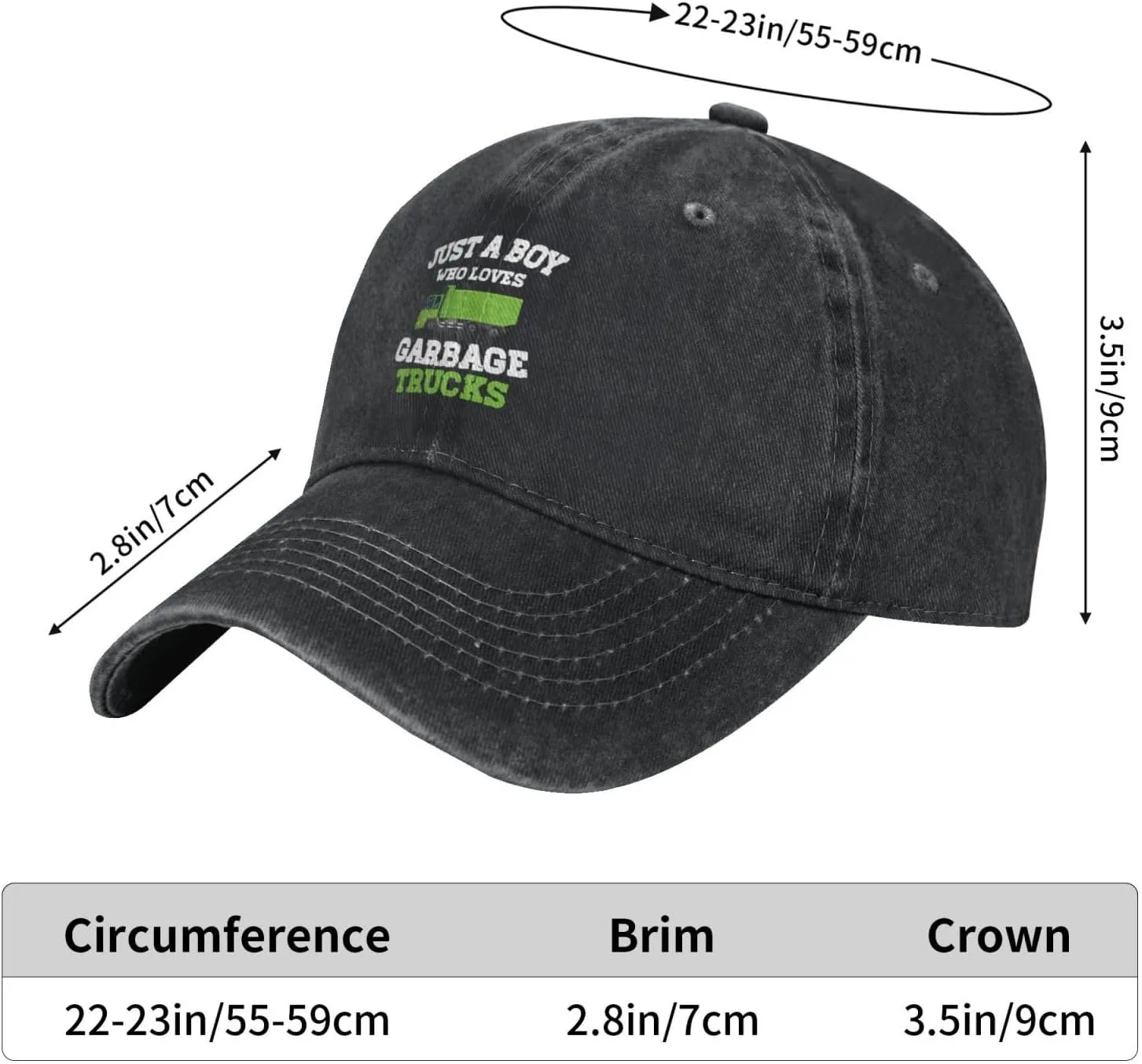 Just A Boy Who Loves Garbage Trucks Adjustable Snapback Cap Baseball Cap Vacation Jeans Hat for Men Women Cap
