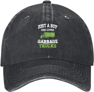 Just A Boy Who Loves Garbage Trucks Adjustable Snapback Cap Baseball Cap Vacation Jeans Hat for Men Women Cap
