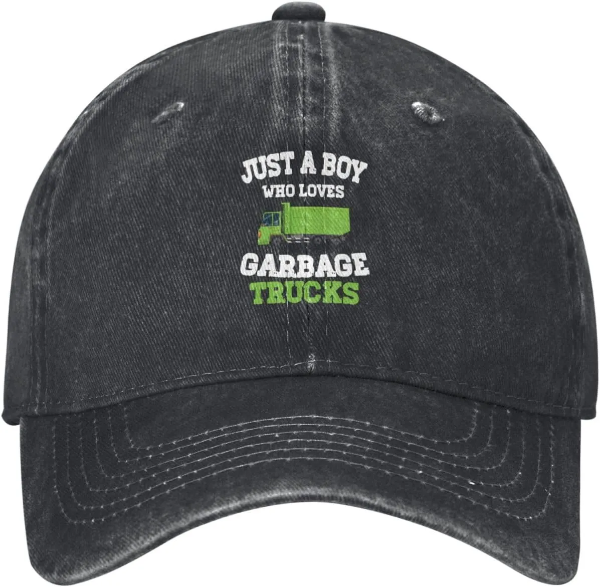 Just A Boy Who Loves Garbage Trucks Adjustable Snapback Cap Baseball Cap Vacation Jeans Hat for Men Women Cap