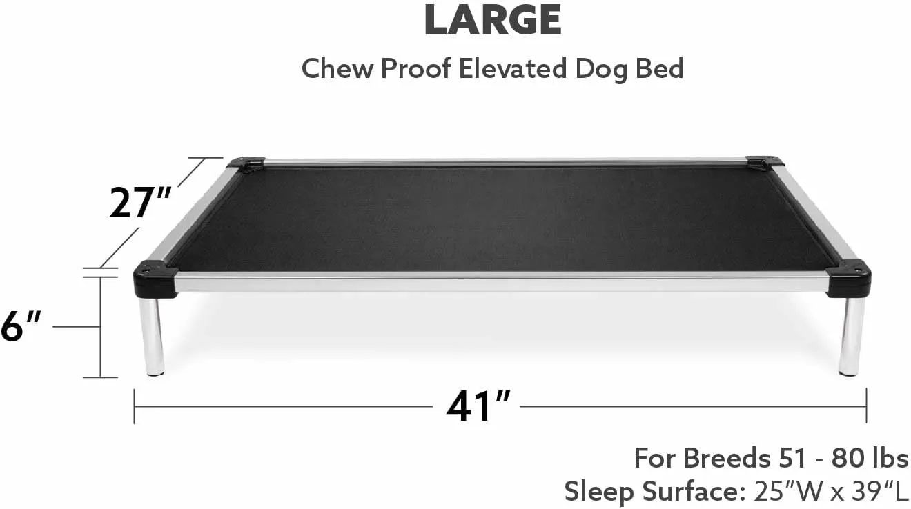 K9 Ballistics Chew Proof Elevated Dog Bed - Made for Aggressive Chewers, Indestructible Cot, Heavy Duty, 120-Day Warranty, Washable, Pre-Assembled, Fits Crates Large 41"x27" Obsidian Black