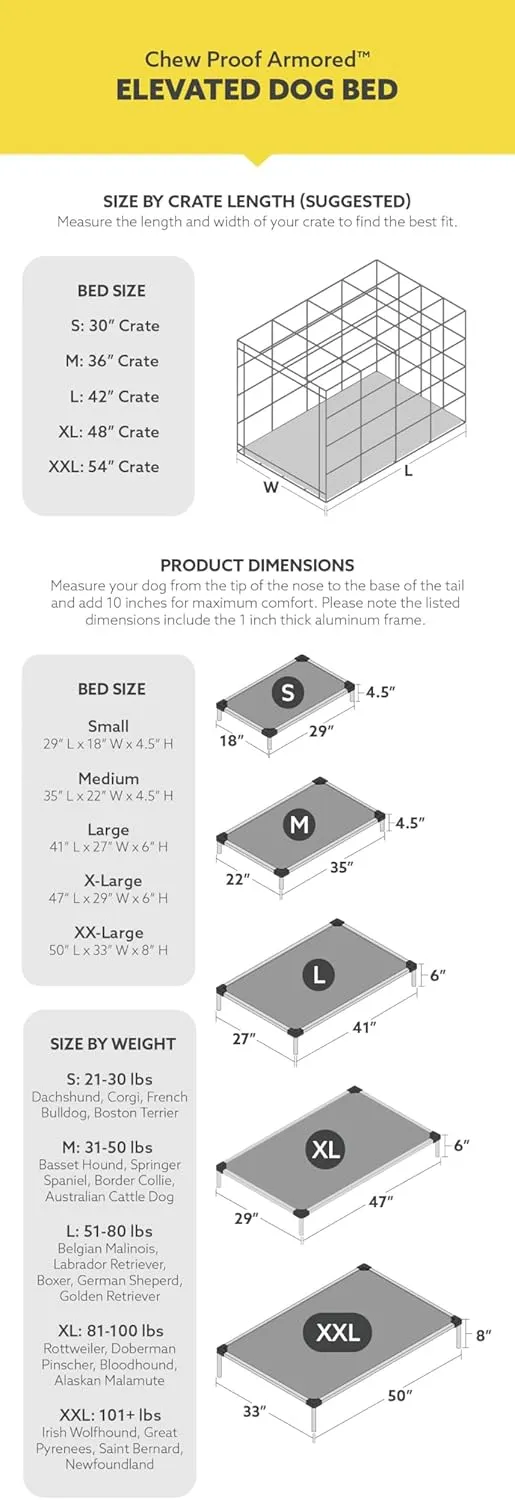 K9 Ballistics Chew Proof Elevated Dog Bed - Made for Aggressive Chewers, Indestructible Cot, Heavy Duty, 120-Day Warranty, Washable, Pre-Assembled, Fits Crates Large 41"x27" Obsidian Black