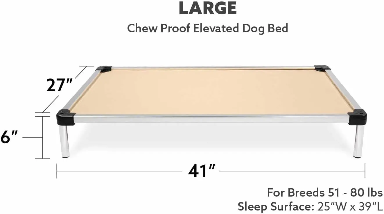 K9 Ballistics Chew Proof Elevated Dog Bed - Made for Aggressive Chewers, Indestructible Cot, Heavy Duty, 120-Day Warranty, Washable, Pre-Assembled, Fits Crates Large 41"x27" Sandstone
