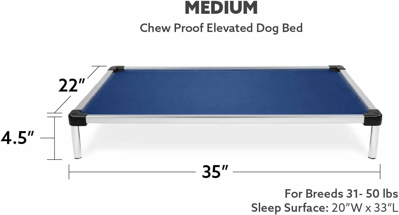 K9 Ballistics Chew Proof Elevated Dog Bed - Made for Aggressive Chewers, Indestructible Cot, Heavy Duty, 120-Day Warranty, Washable, Pre-Assembled, Fits Crates Medium 35"x22" Blue Quartz