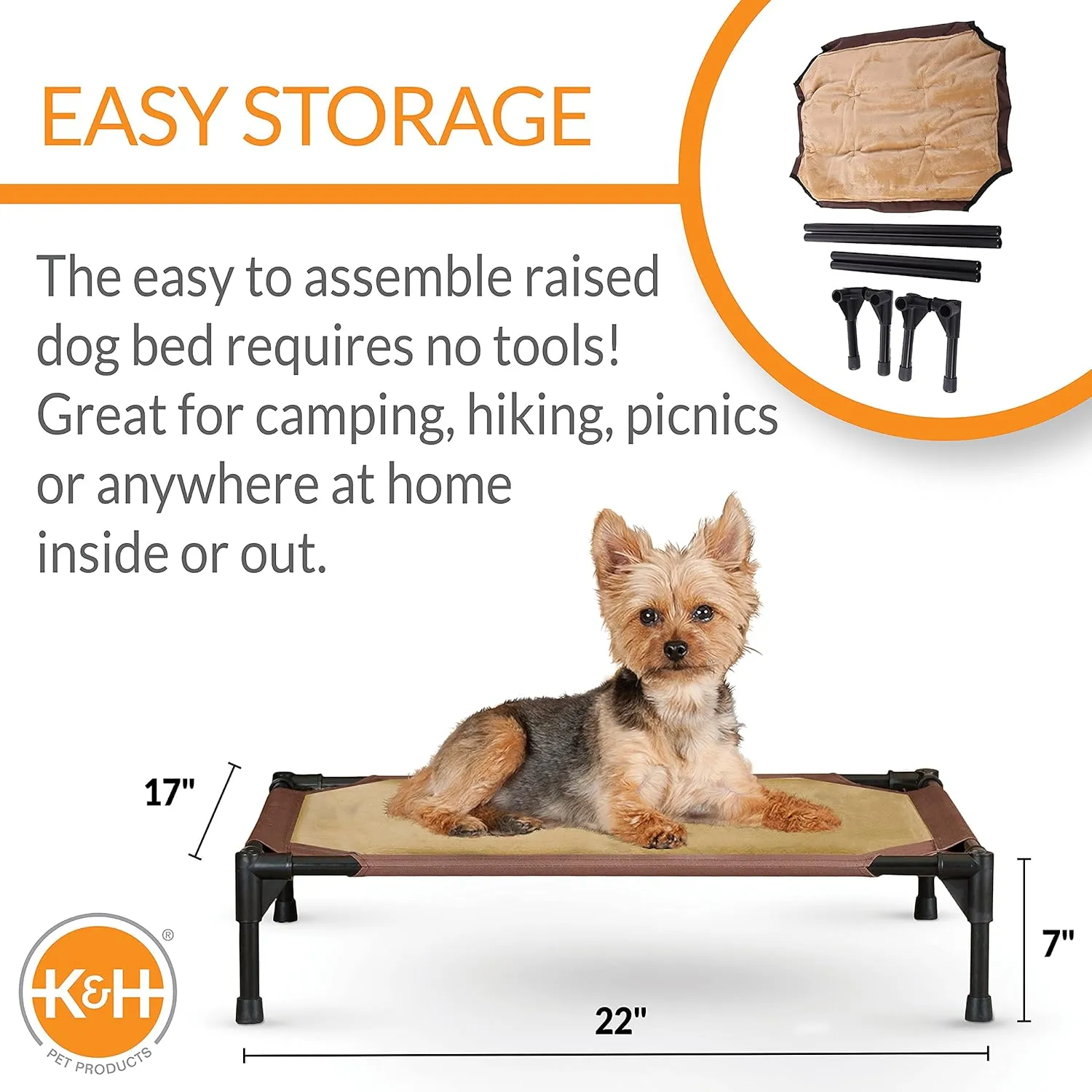 K&H Pet Products Comfy Pet Cot Elevated Pet Bed Chocolate/Tan Small 22 X 17 X 7 Inches