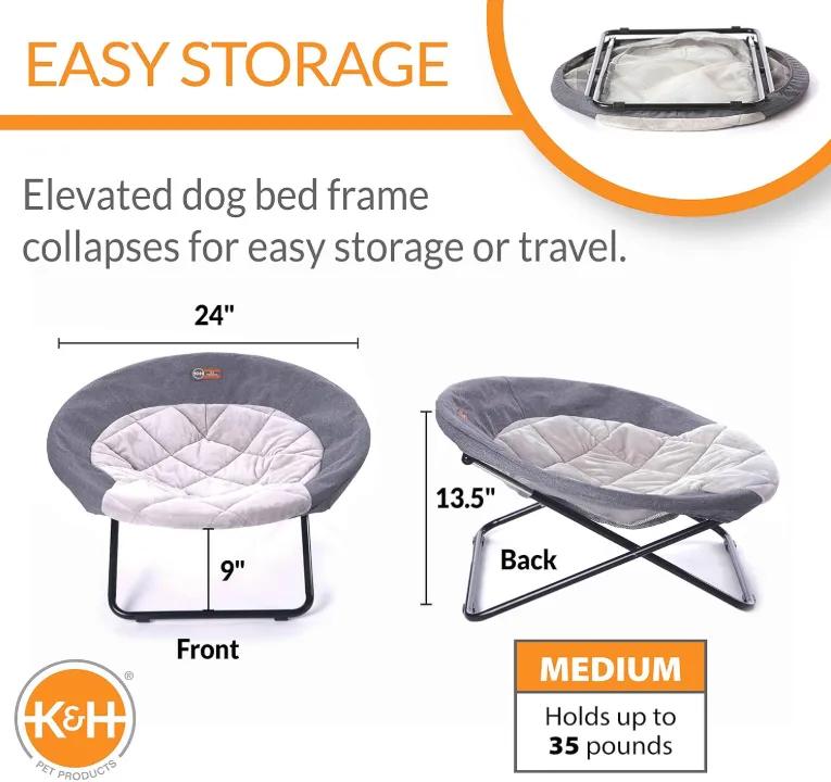 K&H Pet Products Cozy Cot Elevated Pet Bed, Dish Chair for Dogs and Cats, Machine Washable, Gray, Medium 24 Inches