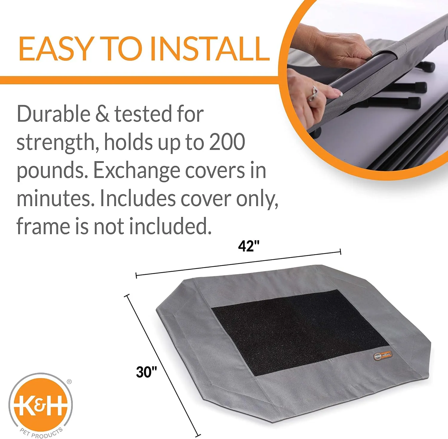 K&H Pet Products Elevated Cooling Outdoor Dog Bed Portable Raised Dog Cot Replacement Cover Only Gray/Black Mesh Large 42 X 30 Inches (Cot NOT Included)
