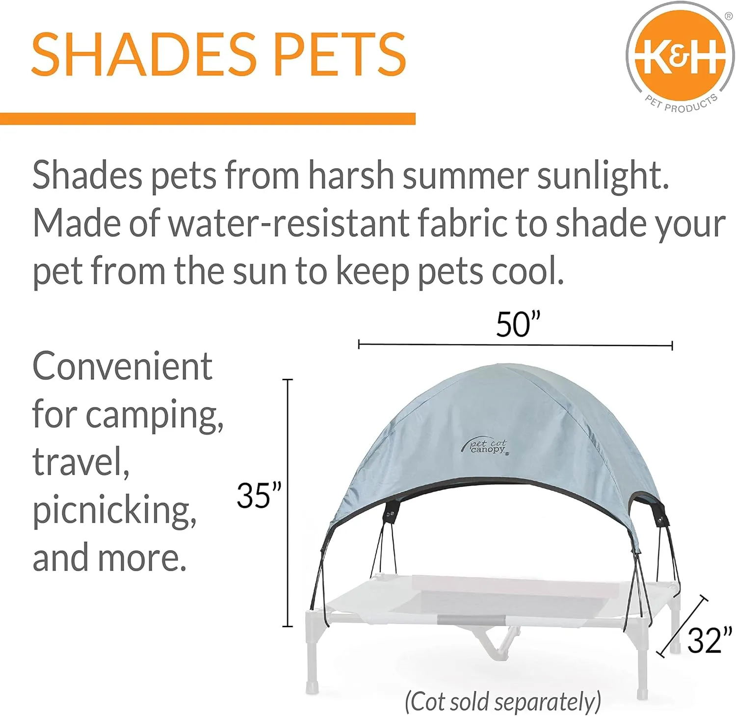 K&H Pet Products Pet Cot Canopy (Cot Sold Separately) Gray X-Large 50 X 32 Inches